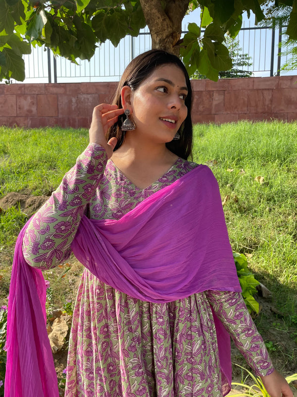 Purple Green Mohini Suit Set - Jonaya