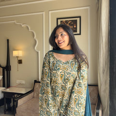 Beige teal garden farshi salwar set Jonaya