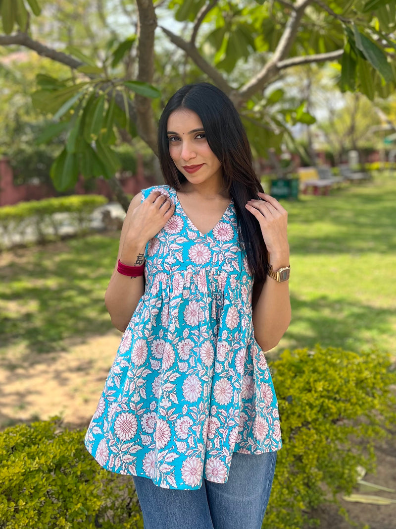 Sky sunflower peplum top - Jonaya