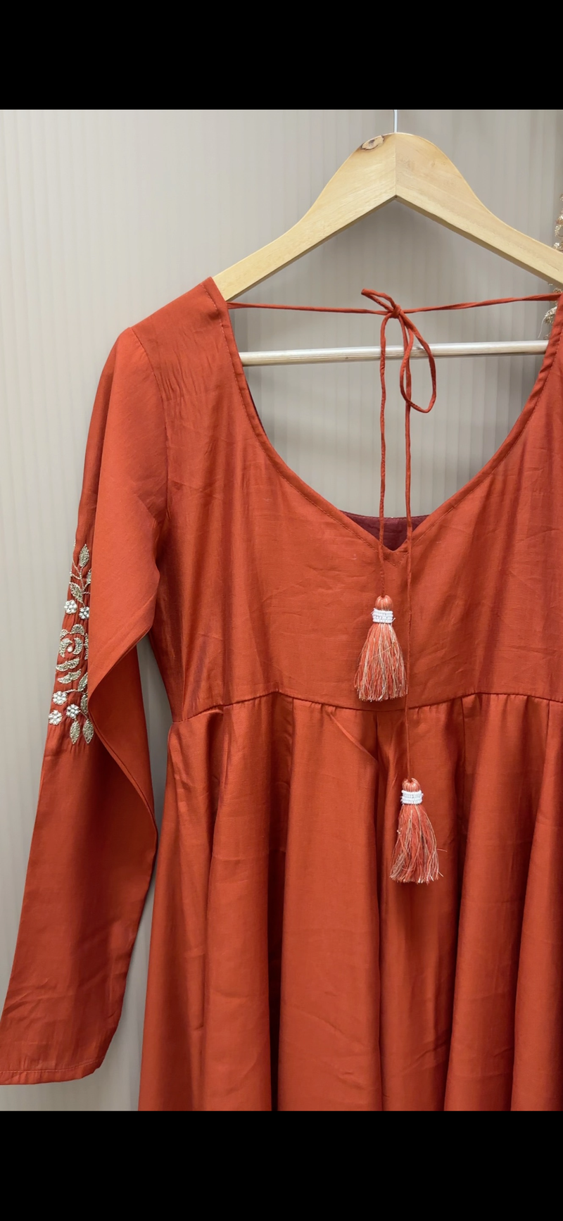 Rust Orange Hand embroidered Lux Anarkali Jonaya