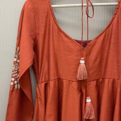 Rust Orange Hand embroidered Lux Anarkali Jonaya