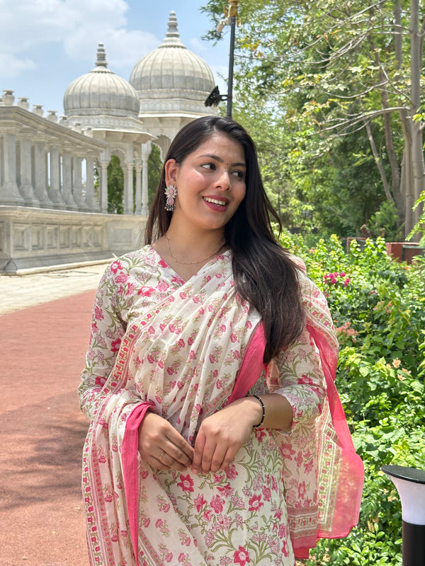 White Pink Lily Straight Suit Set - Jonaya