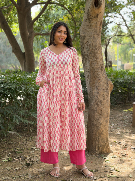 Pink fool patti flare kameez Jonaya