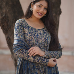 Blue kalamkari anarkali suit set