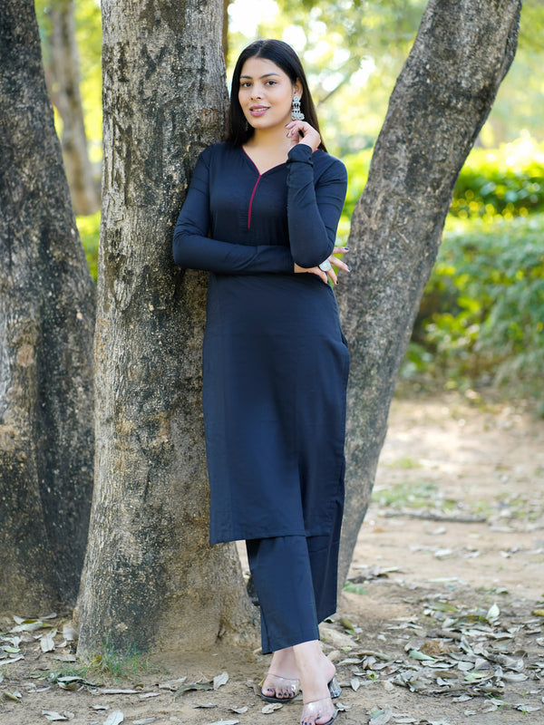 Solid black Straight Suit Set - Jonaya