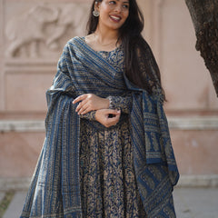 Blue kalamkari anarkali suit set