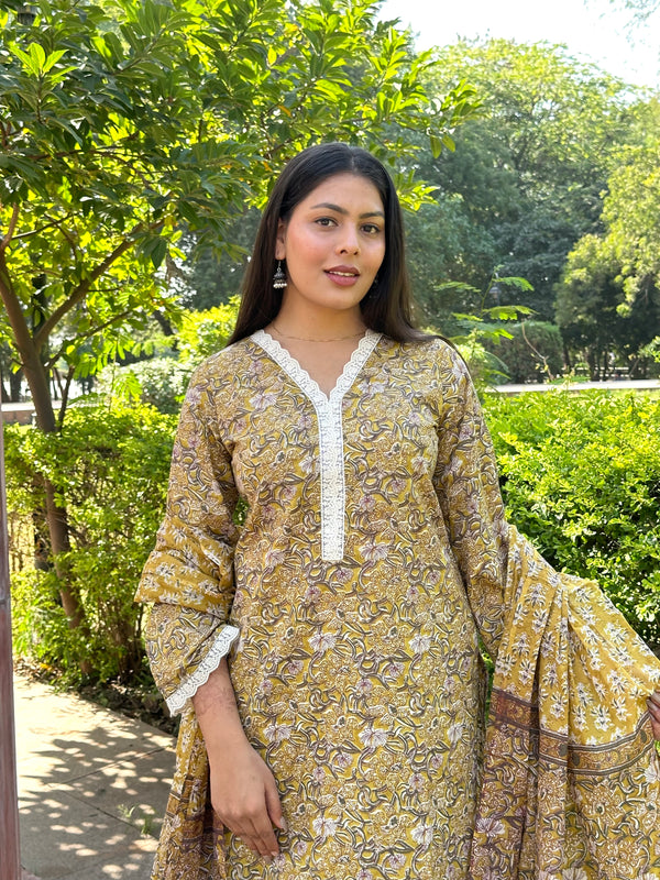 Yellow Pakistani Lace Straight Suit Set - Jonaya