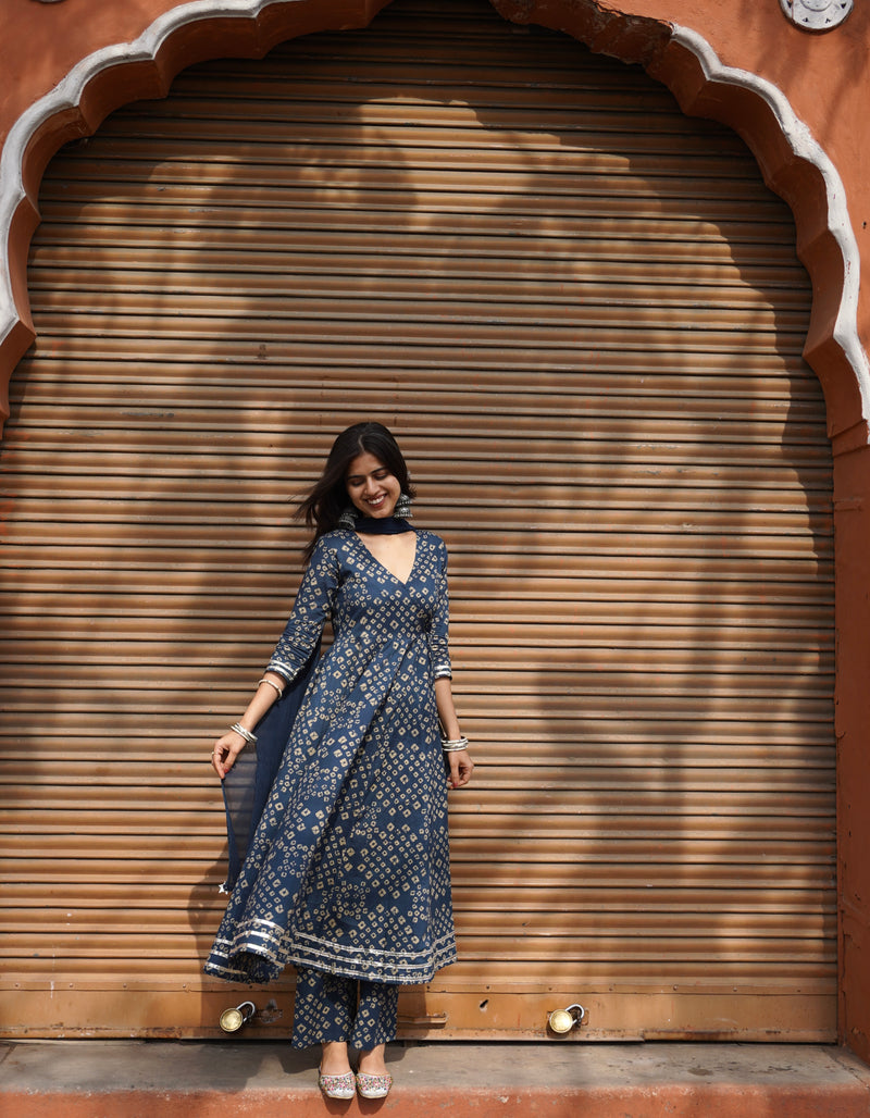 Blue bhandej flare suit set - Jonaya