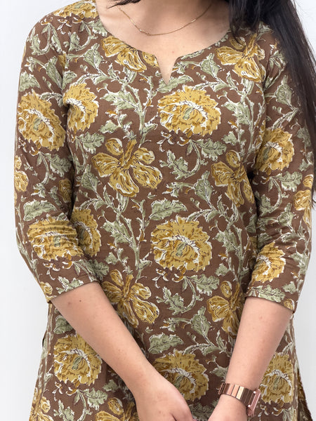 Pastel brown mustard straight suit set Jonaya