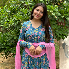 Denim Pink Mohini gher suit set - Jonaya
