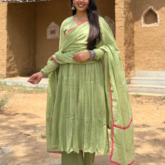 Sage Green Pink Embroidery Anarkali
