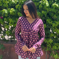 Wine fool patti full sleeves Peplum top - Jonaya