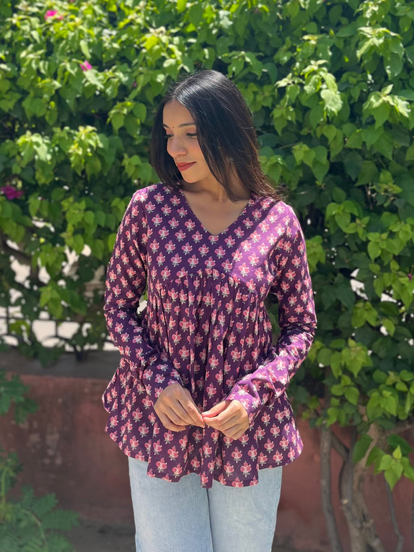 Wine Fool Patti Full Sleeves Peplum Top - Jonaya