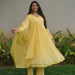 Butter yellow mul cotton flair suit set Jonaya