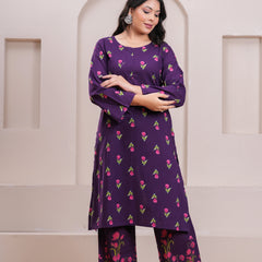 Purple pink floral straight suit set Jonaya