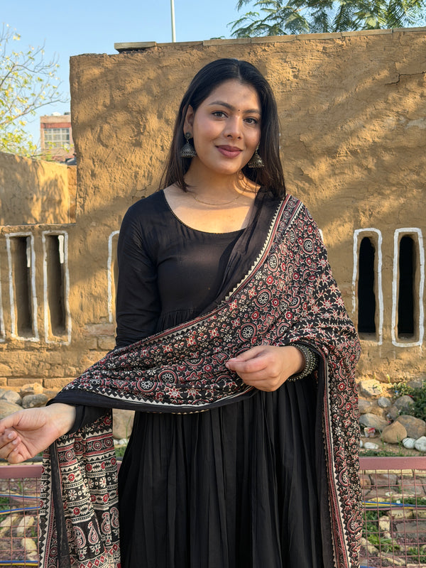 Ajrakh black solid flare suit set Jonaya