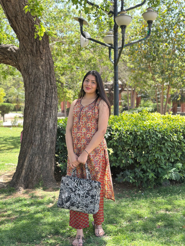 Red Kalamkari Dori Co-ord Set - Jonaya