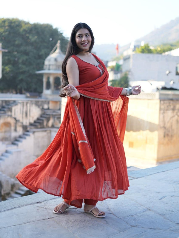 Jharoka Orange Pure Mul Anarkali set