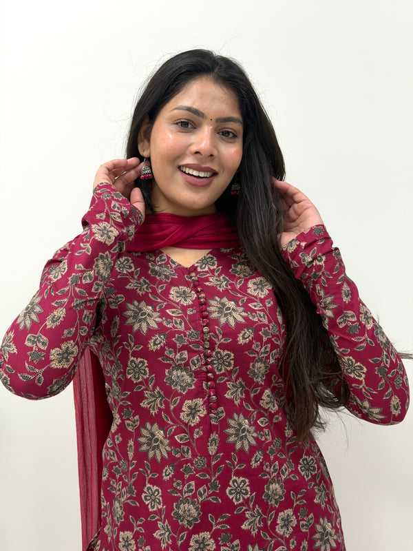 Maroon garden Straight suit set Jonaya