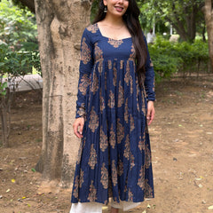 Navy beige boota kameez