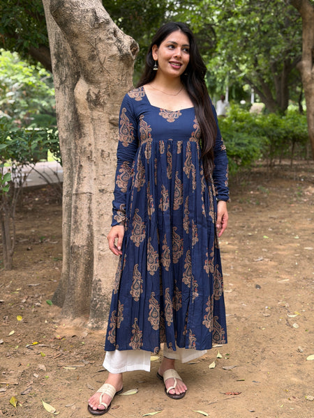 Navy beige boota kameez