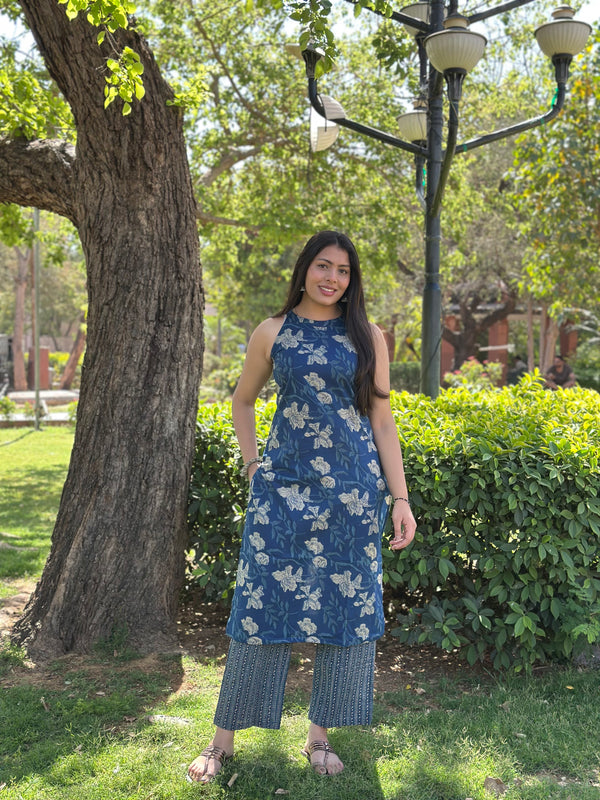 Indigo Halter Neck Co-ord Set - Jonaya