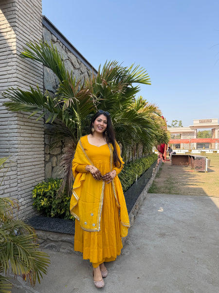 Pure mul cotton haldi anarkali set Jonaya