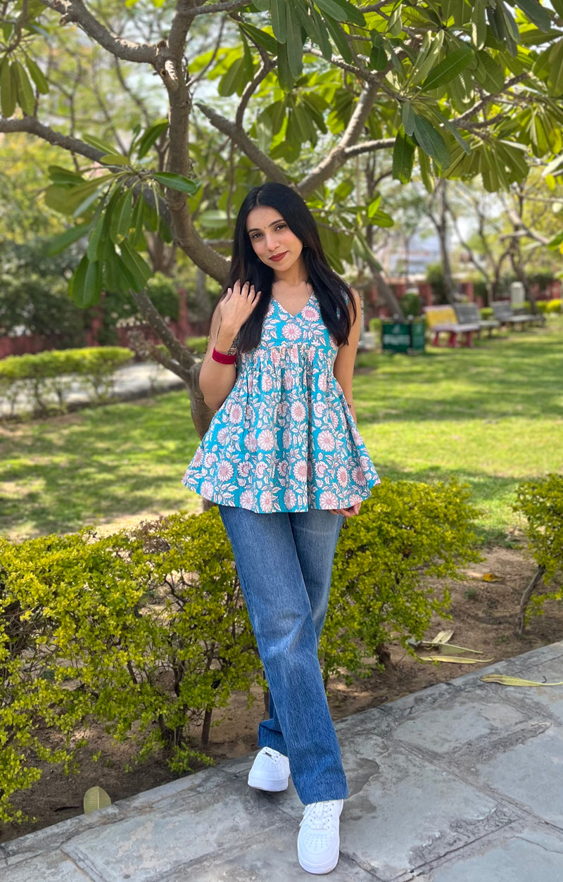 Sky sunflower peplum top - Jonaya