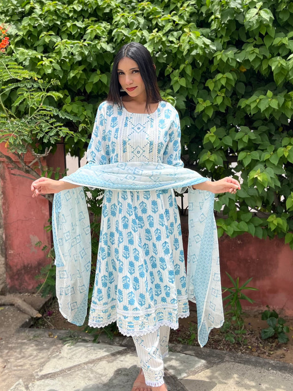 Aasmani Lace Suit Set - Jonaya