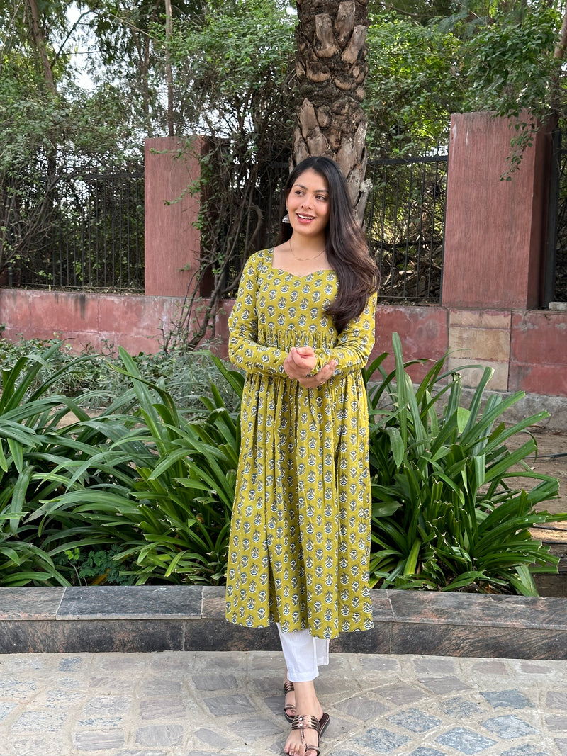 Green blue Anarkali kameez - Jonaya