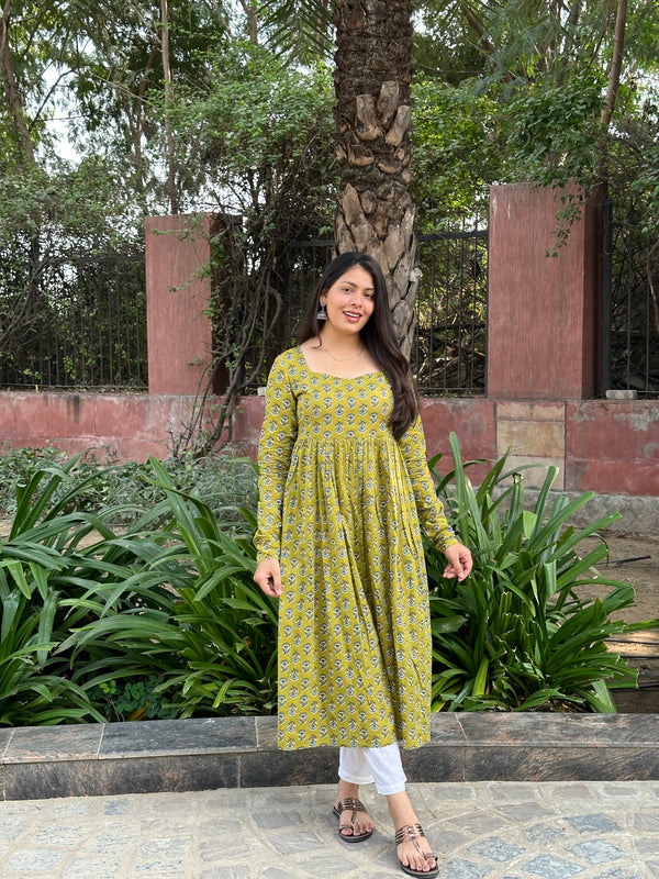 Green Blue Anarkali Kameez - Jonaya