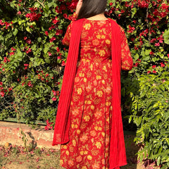 Red floral mohini suit set - Jonaya
