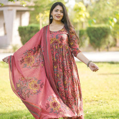 Peach Floral Anarkali suit set - Jonaya