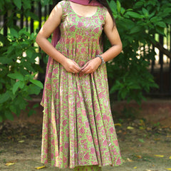 Green Purple floral Anarkali set - Jonaya