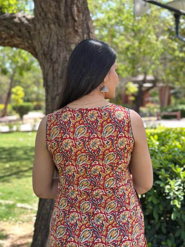 Red Kalamkari Dori Co-ord Set - Jonaya