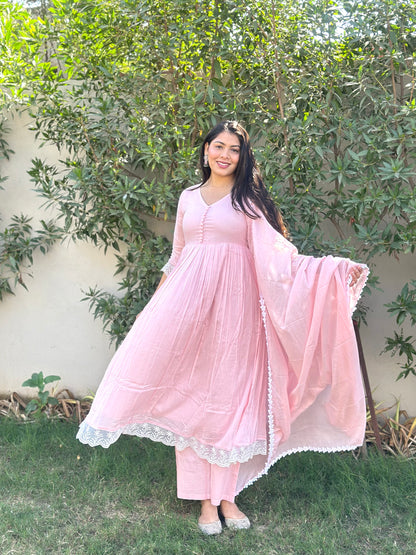 Baby Pink Mul cotton premium suit set