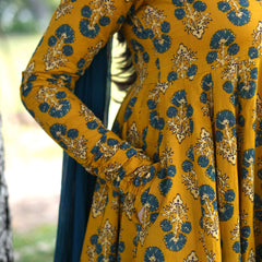 Gulmohar Mustard Anarkali suit set Jonaya