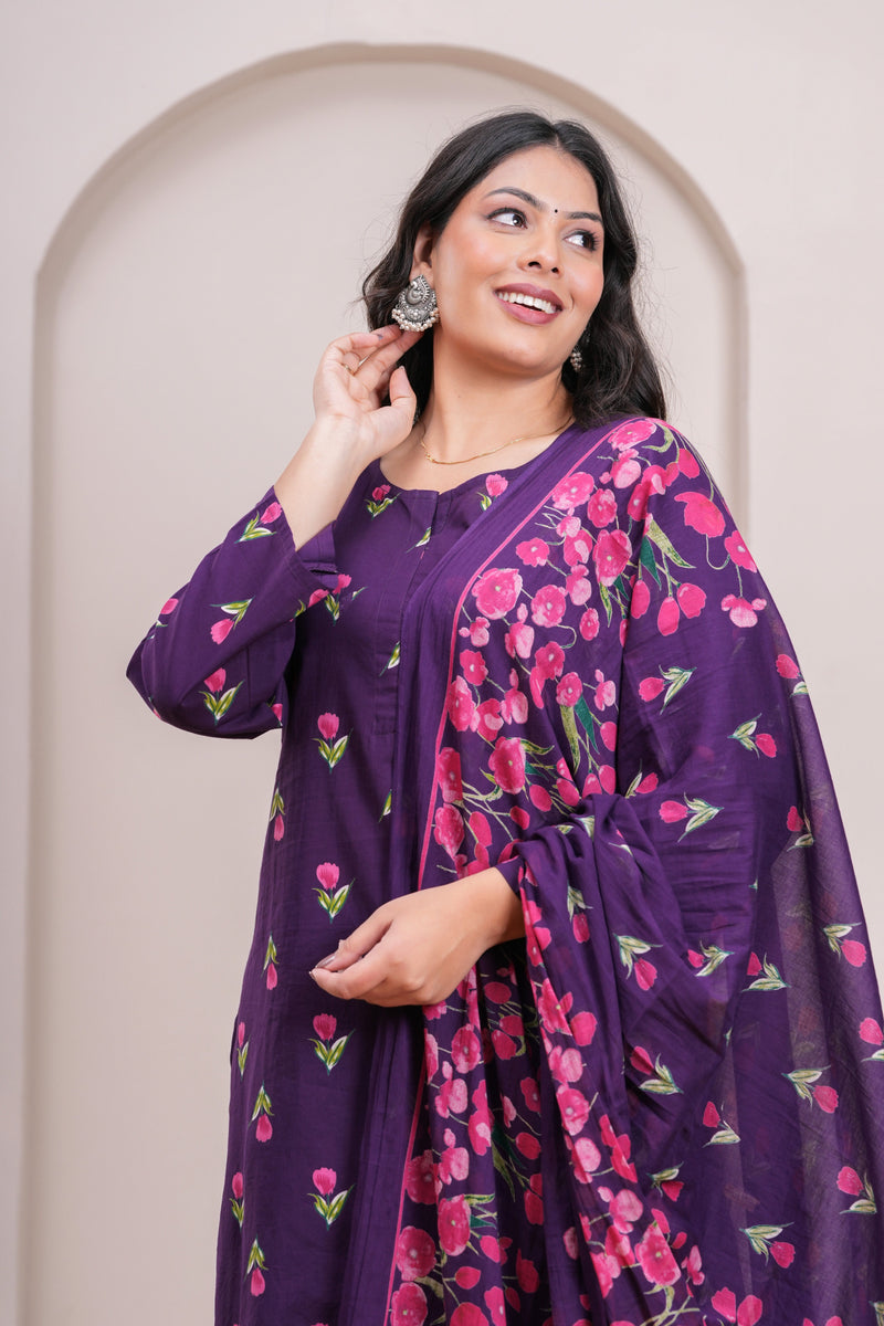 Purple pink floral straight suit set Jonaya