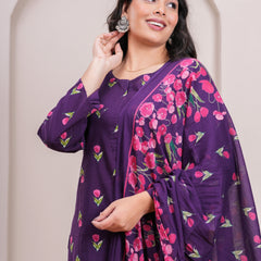 Purple pink floral straight suit set Jonaya