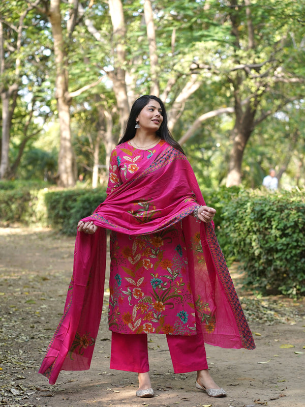 Blooming Pink Straight Suit Set - Jonaya