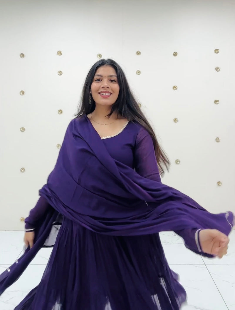 Deep Purple Full Tier Mul cotton Anarkali Jonaya