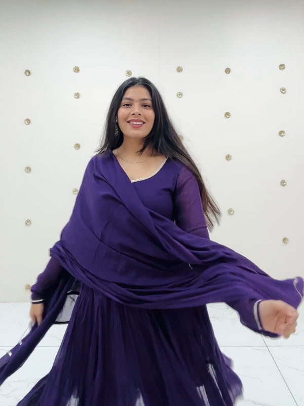 Deep Purple Full Tier Mul cotton Anarkali Jonaya