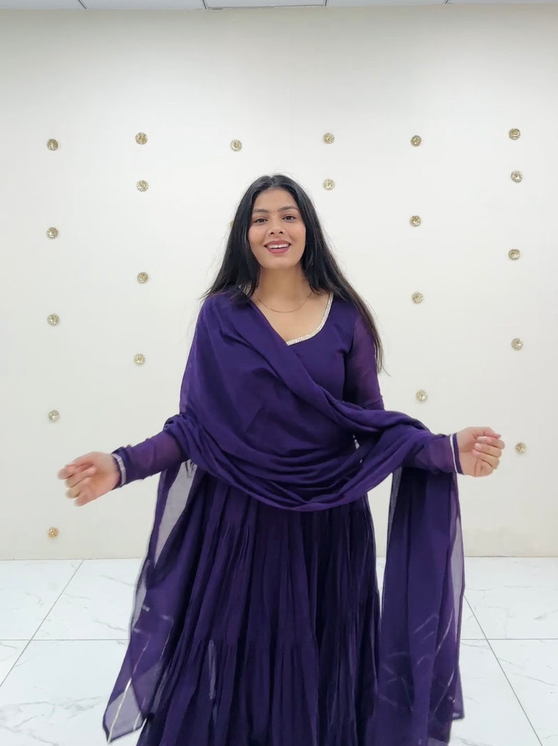 Deep Purple Full Tier Mul cotton Anarkali Jonaya