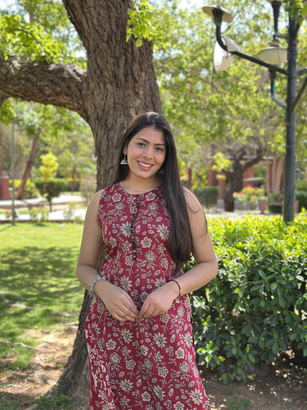 Maroon Black Floral Co-ord Set - Jonaya