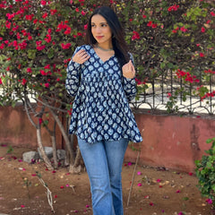 Blue lotus full sleeves peplum top - Jonaya