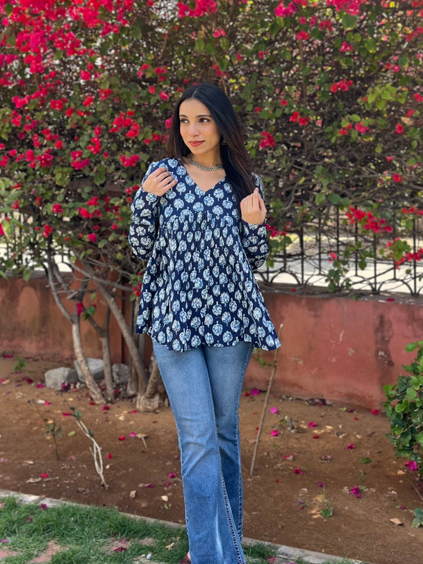 Blue Lotus Full Sleeves Peplum Top - Jonaya