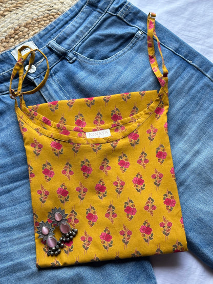 Yellow lily strap kurti
