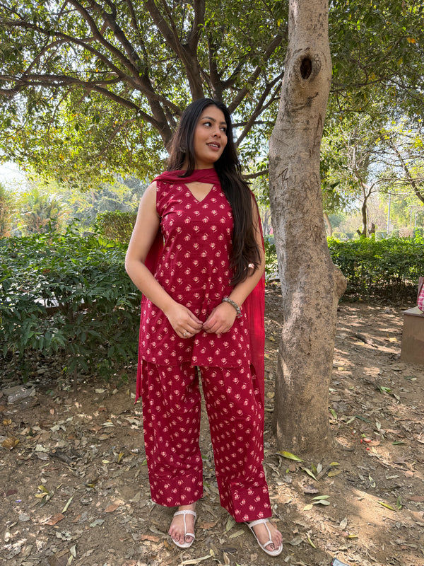 Red lily beige Farshi salwar set Jonaya