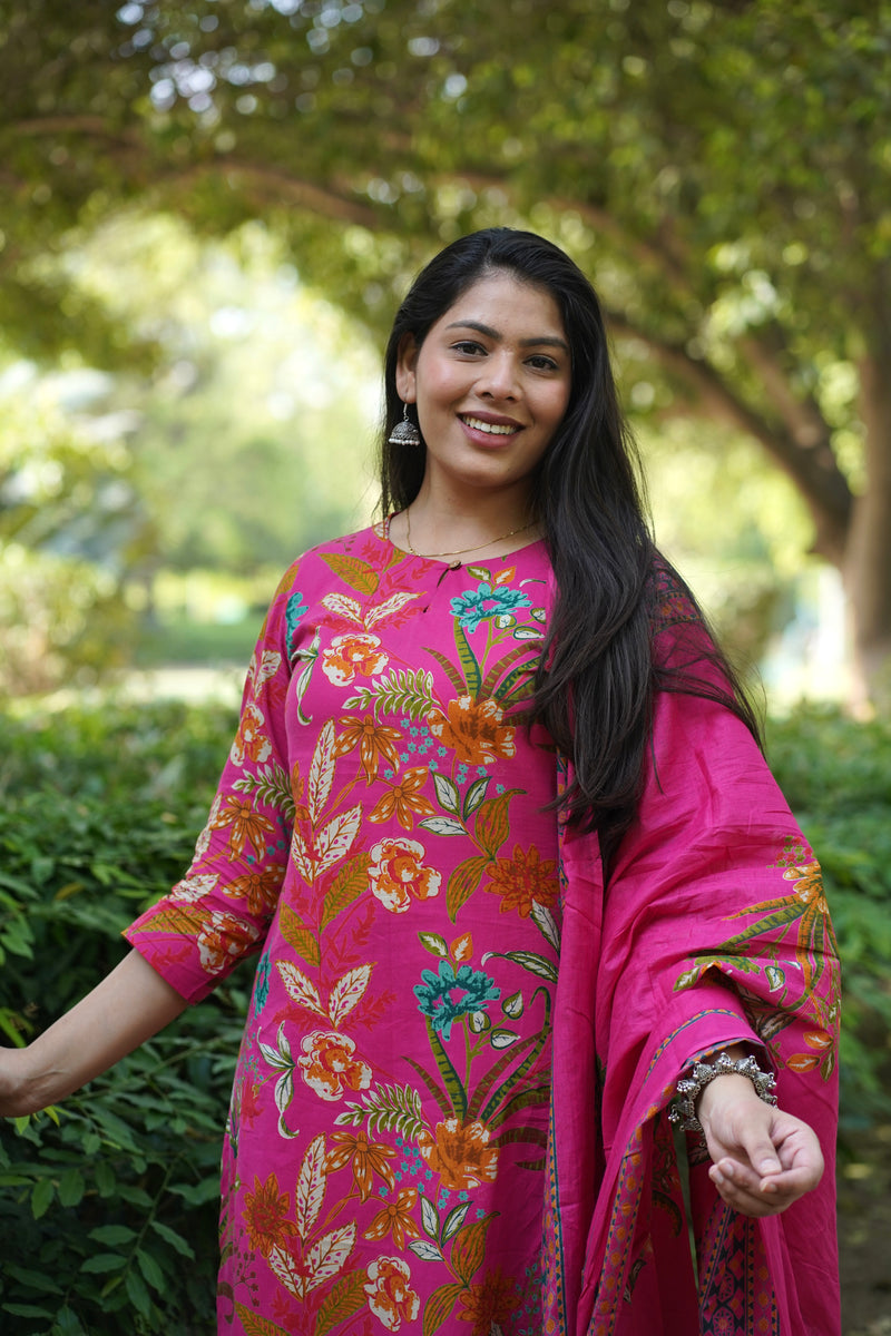 Blooming Pink straight suit set - Jonaya
