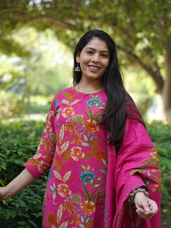 Blooming Pink Straight Suit Set - Jonaya